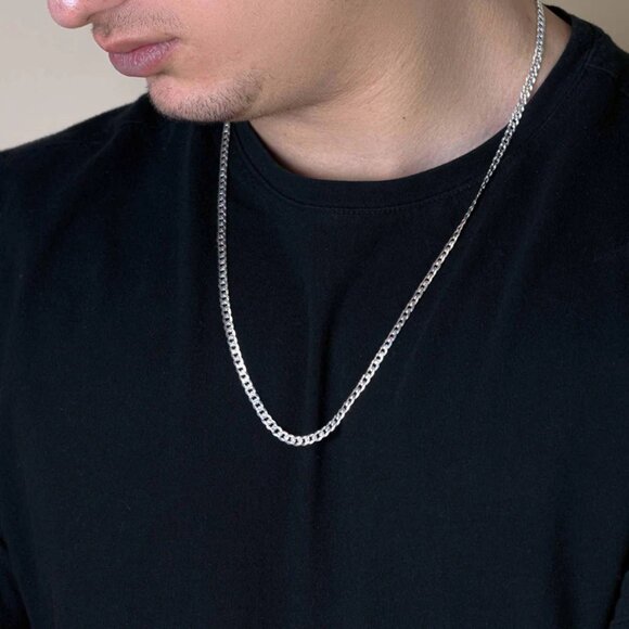 Silver 925 Super Flat High Polished One Side Diamond Cut Curb Chain 4.1mm